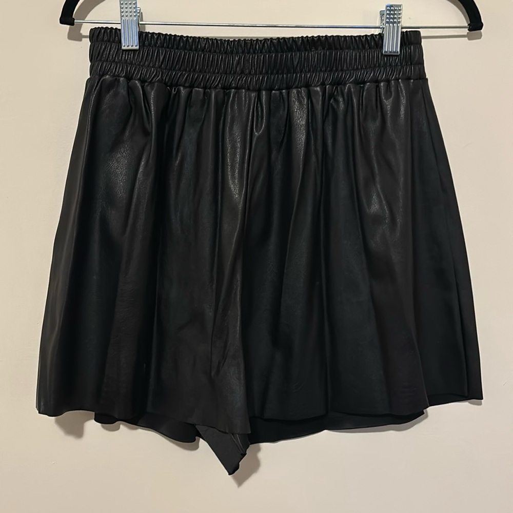 Faux leather pull on shorts